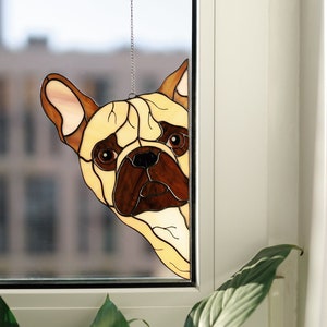 Cadeau bouledogue français en vitrail, attrape-soleil chien personnalisé, cadeau commémoratif chien furtivement, décoration bouledogue en verre pour la maison, cadeau d&#39;anniversaire de chien