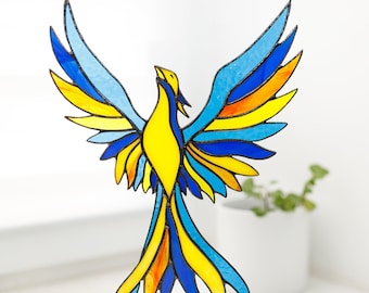 Stained Glass Phoenix - Christmas gifts for her - Birthday gift for Mom - Stain glass Window Hangings - Firebird Handmade decor