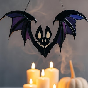 Bat Suncatcher Stained Glass Halloween Decor, Black Bat Window Hangings Unique Halloween Window Decoration Gothic Bat Scary Halloween Gift