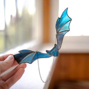 Stained glass bat decor Halloween bat Stained glass window hangings Halloween decor