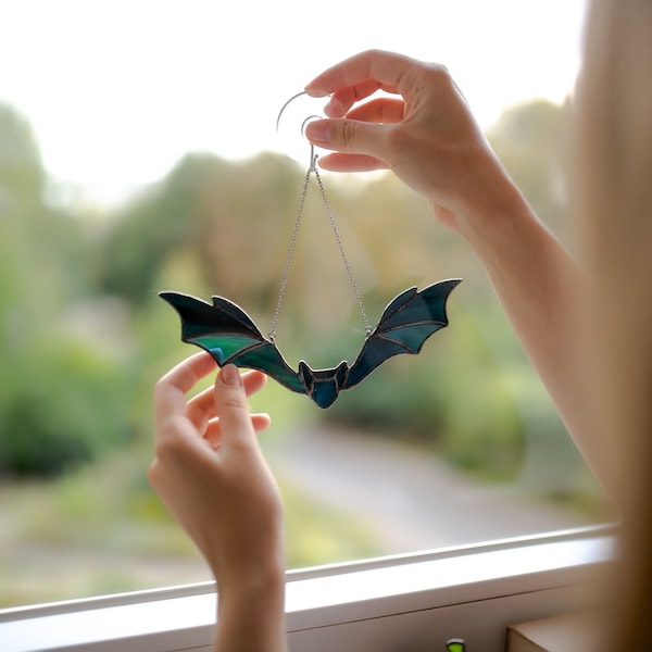 Gothic Stained Glass Bat - Window Hanging - Halloween Bat Suncatcher - Creepy Cute Decor - Dark Academia Decor