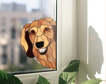 Longhair Dachshund Suncather Stained Glass Window Hangings Dachshund Mom Christmas gifts from Daughter Dog lovers decor Pet Remembrance Gift