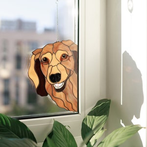 Longhair Dachshund Suncather Stained Glass Window Hangings Dachshund Mom Christmas gifts from Daughter Dog lovers decor Pet Remembrance Gift image 1