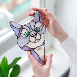 Personalized Stained Glass Cat, Peeking Cat Suncatcher, Handmade Custom Name Cat Decor, Engraved Cat Lovers Gift for Mothers Birthday