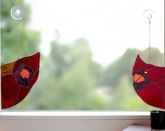 Red Cardinal Stained Glass Window Hangings, Mothers day gift, Glass Bird Suncatcher for Windows, memorial gift