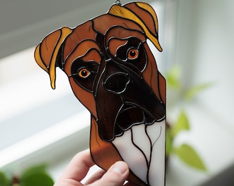 Stained glass Boxer Dog Suncatcher, Memorial gift for dog Lovers, Peeking Glass Dog Window Hangings,  Mothers day gift from Daughter