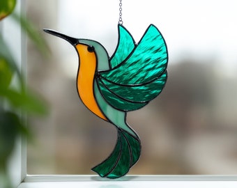 Atrapasueños de colibrí de vidrieras - Regalo único para el día de la madre y cumpleaños - Colgante de ventana para amantes de las aves - Decoración hecha a mano para el hogar