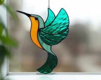 Stain glass Hummingbird Window Hangings - Gift for Mother in law - Vibrant Decorative suncatcher- Handmade Bird Watching Gift for Grandma