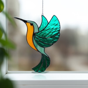 Stain glass Hummingbird Window Hangings - Gift for Mother in law - Vibrant Decorative suncatcher- Handmade Bird Watching Gift for Grandma