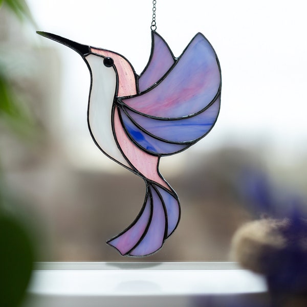 Stained glass Hummingbird suncatcher - Mothers day gift from daughter - Bird Stain glass window hangings -  Glass Bird decor