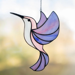 Stained glass Hummingbird suncatcher - Mothers day gift from daughter - Bird Stain glass window hangings -  Glass Bird decor
