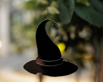 Stained Glass Witch Hat Suncatcher - Gothic Halloween Decor