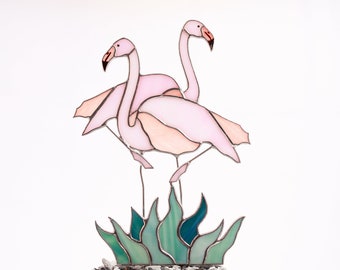 Flamingo Plant Stakes decorative- Stained glass  Garden stakes Flamingo - Mothers day Gifts - Pink Flamingo Decor - Plant Lover Gift for Mom