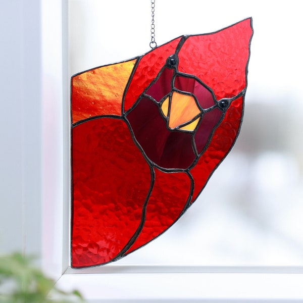 Red Cardinal Suncatcher - Unique Gift for Father in law - Stained Glass Window Hangings - Cardinal Fathers Day gift from Daughter