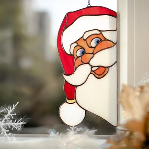 Weihnachtsdeko Peeking Santa Sonnenfänger Glasmalerei Fensterschmuck Weihnachtsdekoration Bild 1