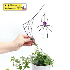 Vlekglas Spider on The Web Garden Stake - Tuinman cadeau - Grote Pot Decor Sun Catcher - Spinneweb suncatcher - Tuindecor voor binnen