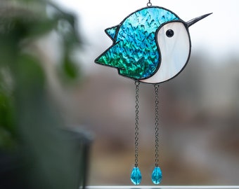 Capteur de lumière colibri en vitrail, oiseau rond suspendu à une fenêtre, cadeaux de sa fille pour la fête des mères, décoration de véranda pour la maison
