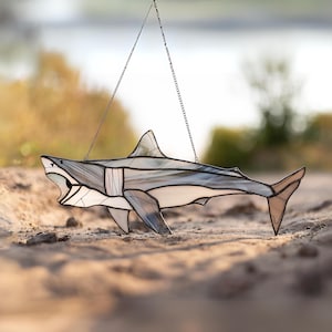 Stained Glass Shark Shark Suncatcher -  New Beach home Decor - Mother Birthday Gift from Daughter Fish Window Hangings - Stain glass decor