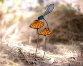 Stained glass Garden stakes, Dragon Fly plant stake, Glass dragonfly garden stake, Garden decor gifts 2 in 1