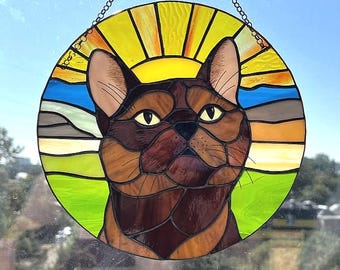 Custom Dog Stained Glass Portrait – Personalized Pet Memorial Suncatcher – Handmade Window Decor