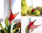 Stained glass Butterfly suncatcher, Butterfly plant stake on metal rod, Garden stake and window hangings 2 in 1