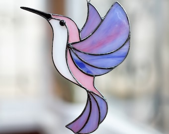 Stained Glass Hummingbird Suncatcher - Fathers Day gift from son - Bird Stain Glass Window Hangings -  Glass Bird Decor - Dad Birthday Gift