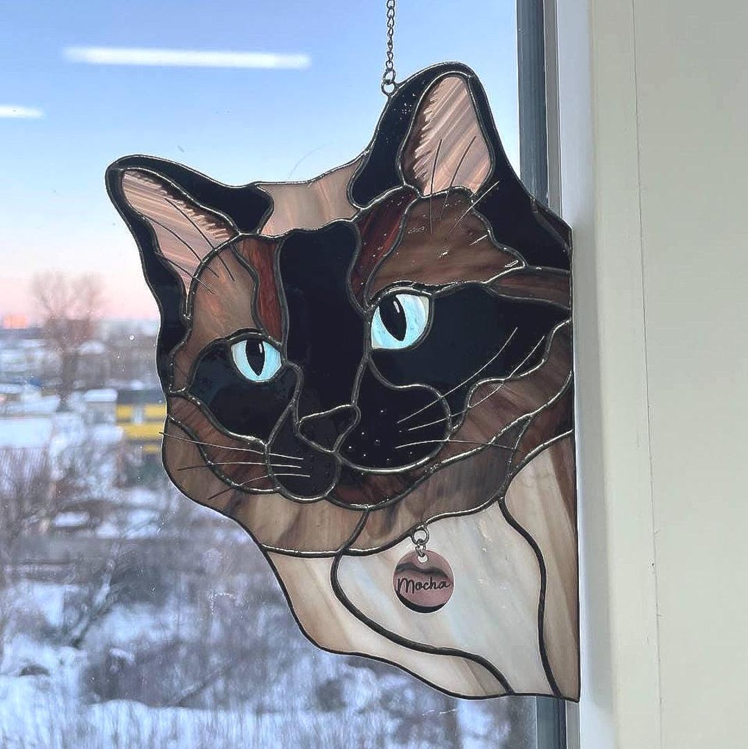 Custom Stained Glass Cat Portrait – Personalized Pet Suncatcher ...