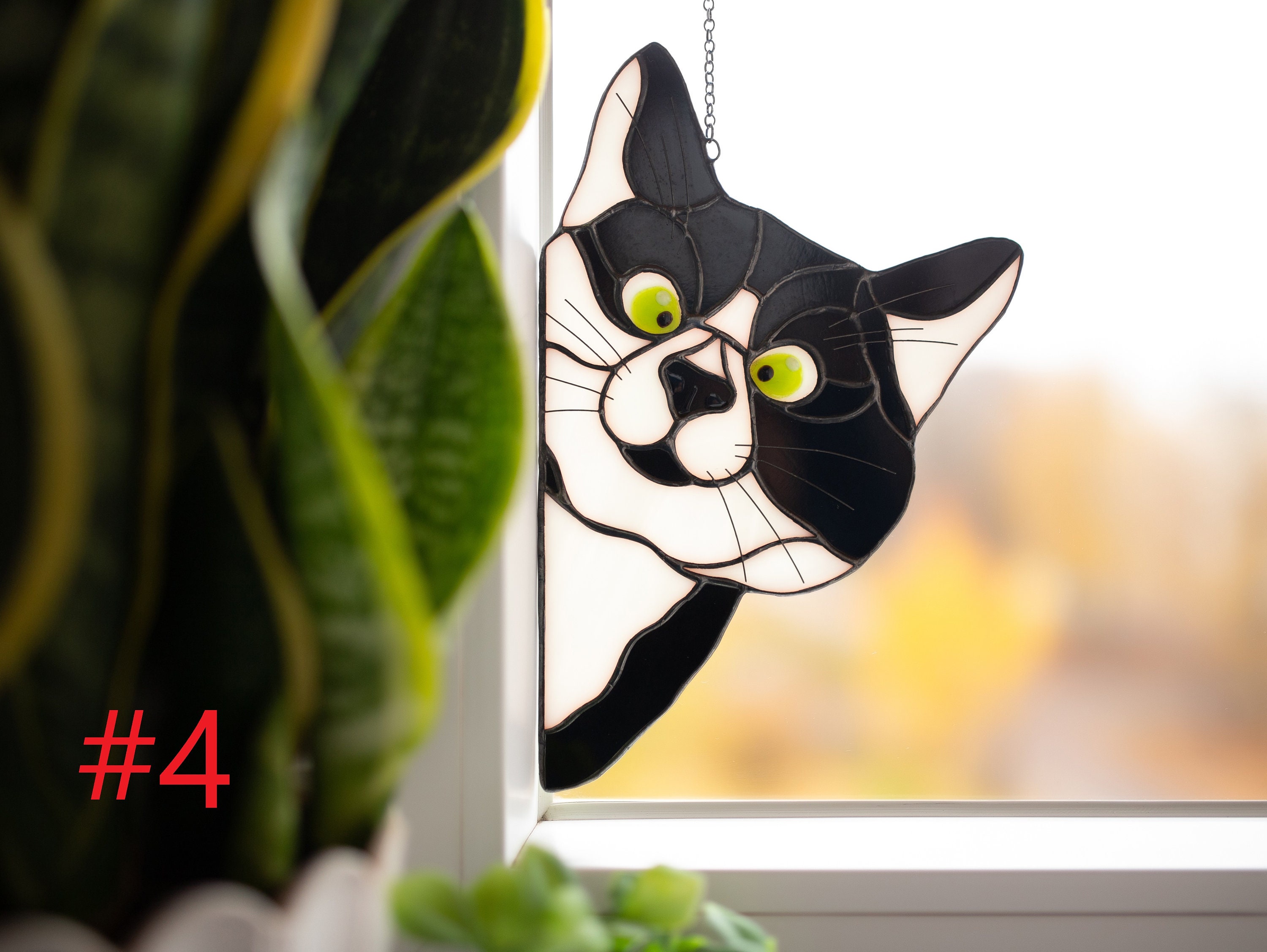 Peek Cat Stain Glass Cat Suncatcher for Window Funny Cat Decor Etsy UK