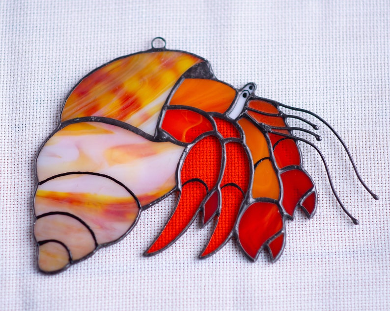 Crab Stained Glass Suncatcher Beach House Decor Stained Glass Etsy