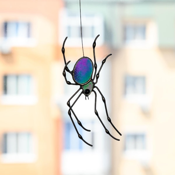 Spider Stained Glass Suncatcher • Handmade Insect Window Hanging • Boho Home Accent • Unique Gift for Her and Him