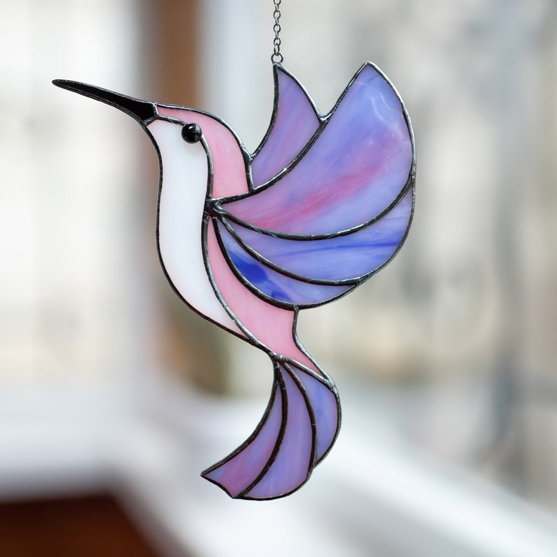 Stained glass Hummingbird suncatcher Mothers Day Gifts Glass Bird decor for bedroom Mother in Law Gifts from Daughter Purple Hummingbird