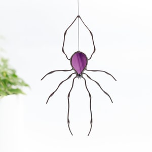 Mysterious Handmade Spider, Gothic Stained glass window hangings, Whimsical Eerie Insect Suncatcher, Goth Spooky Arachnid, Unique Scary Bug Small H 5.5 x W 3 inches