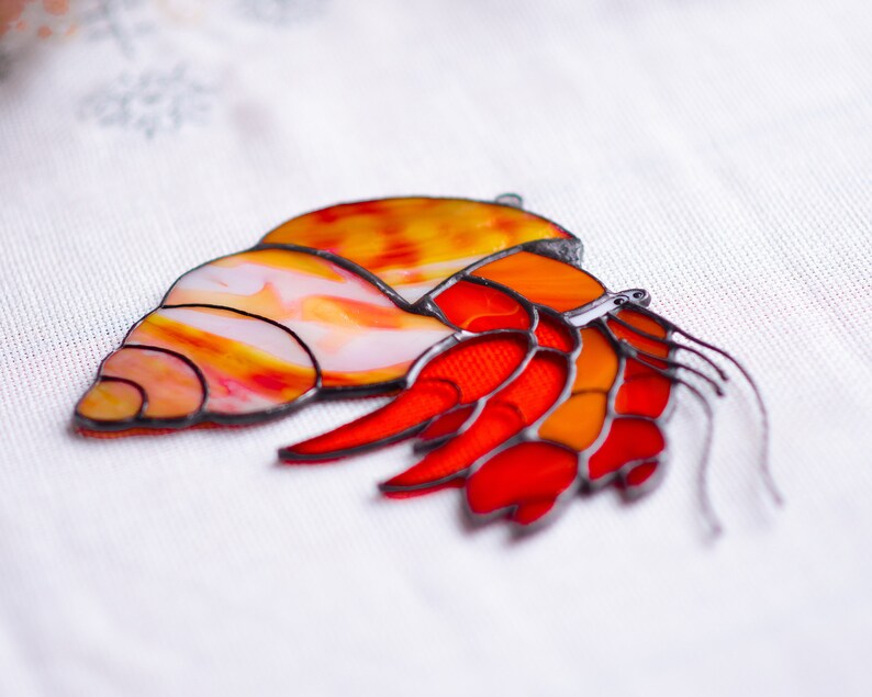 Crab Stained Glass Suncatcher Beach House Decor Stained Glass Etsy