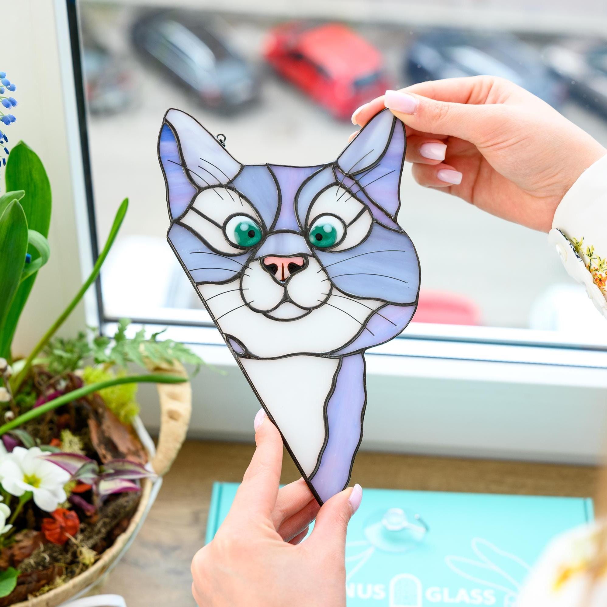 Acchiappasole In Vetro Colorato Con 5 Gatti Su Un Ramo - Decorazione Da Finestra Per Interni, Regalo Per Amanti Dei Gatti E Festa Della Mamma - 3