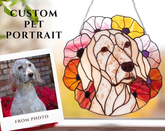 Custom Pet Portrait, Stained Glass Dog Memorial Gift, Custom Dog Portrait from Photo, Cat Suncatcher, Personalized Pet Remembrance Gift