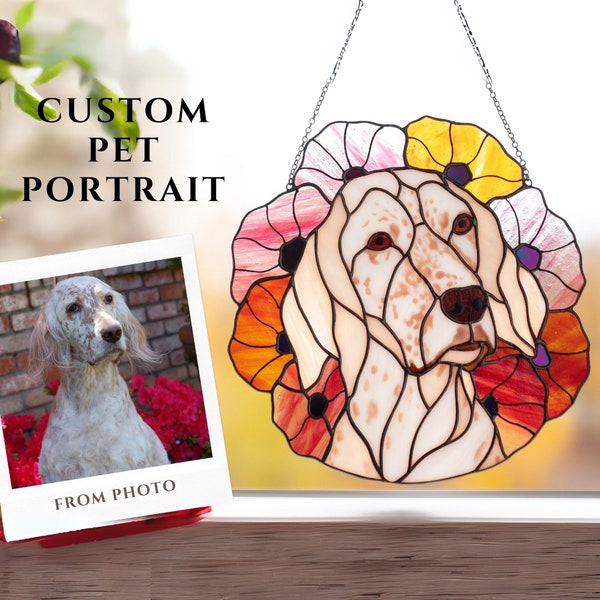 Custom Pet Portrait, Stained Glass Dog Memorial Gift, Custom Dog Portrait from Photo, Cat Suncatcher, Personalized Pet Remembrance Gift