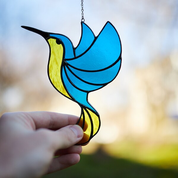 Hummingbird Stained Glass Suncatcher,window Hanging,hummingbird Lover,bird Wall Art Gift For Mom Grandma,poppy Flower Glass Art,home Decor