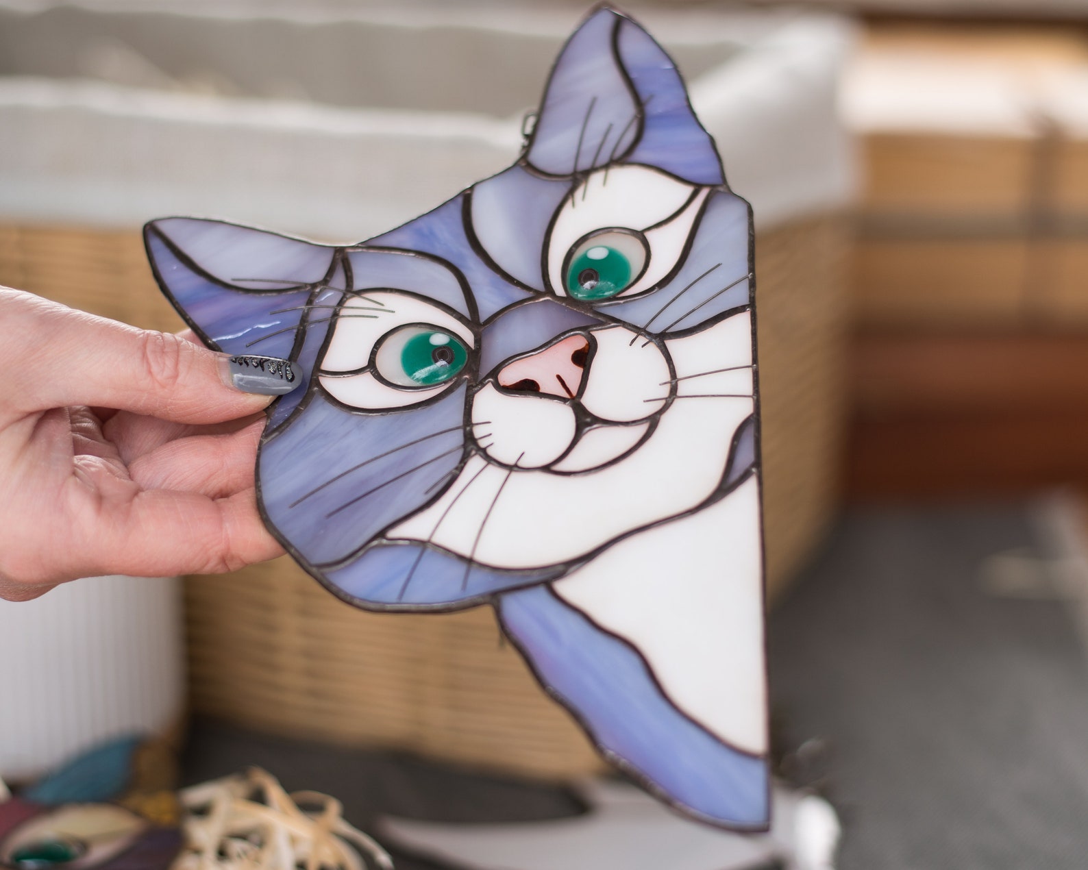 Peeking Cat Stained Glass Suncatcher Ginger Cat Lovers Gift