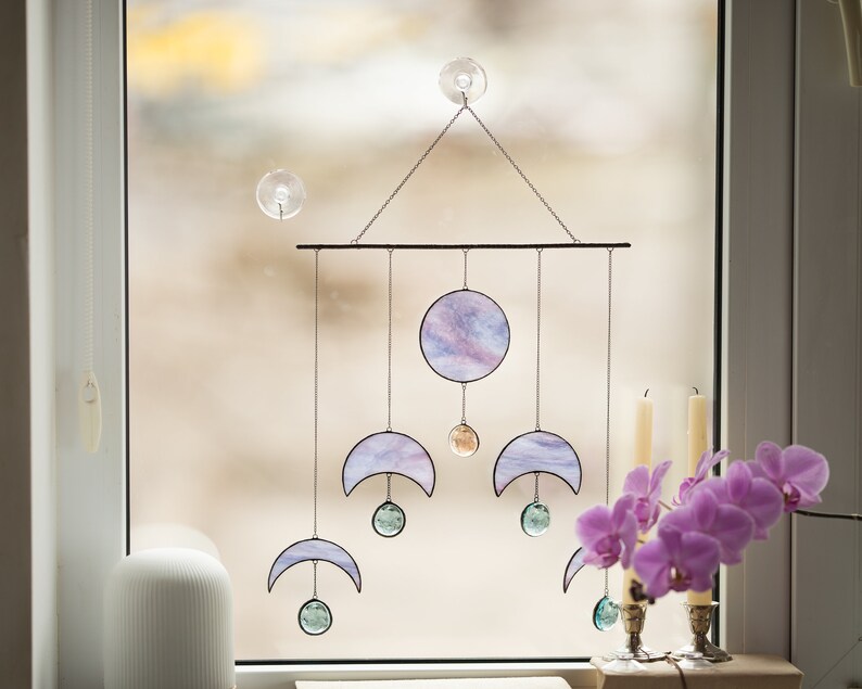 Stained Glass Moon Phase Wall Hanging Celestial Decor Moon Etsy