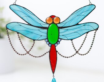 Stained glass suncatcher - Dragonfly Bedroom decor - Window Hangings - Glass Art - Dragonfly Gifts for mom Birthday