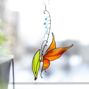 Stained glass Butterfly decor Garden stake and Suncatcher 2 in 1 Butterfly plant stake on metal rod Mothers day gift image 7