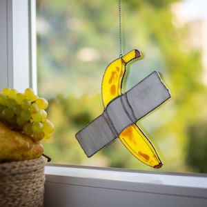 Atrapasueños de plátano con vitrales, arte de pared moderno, arte de fruta de plátano amarillo, decoración de cocina, regalo de cumpleaños para mamá, decoración de cocina divertida, regalo único