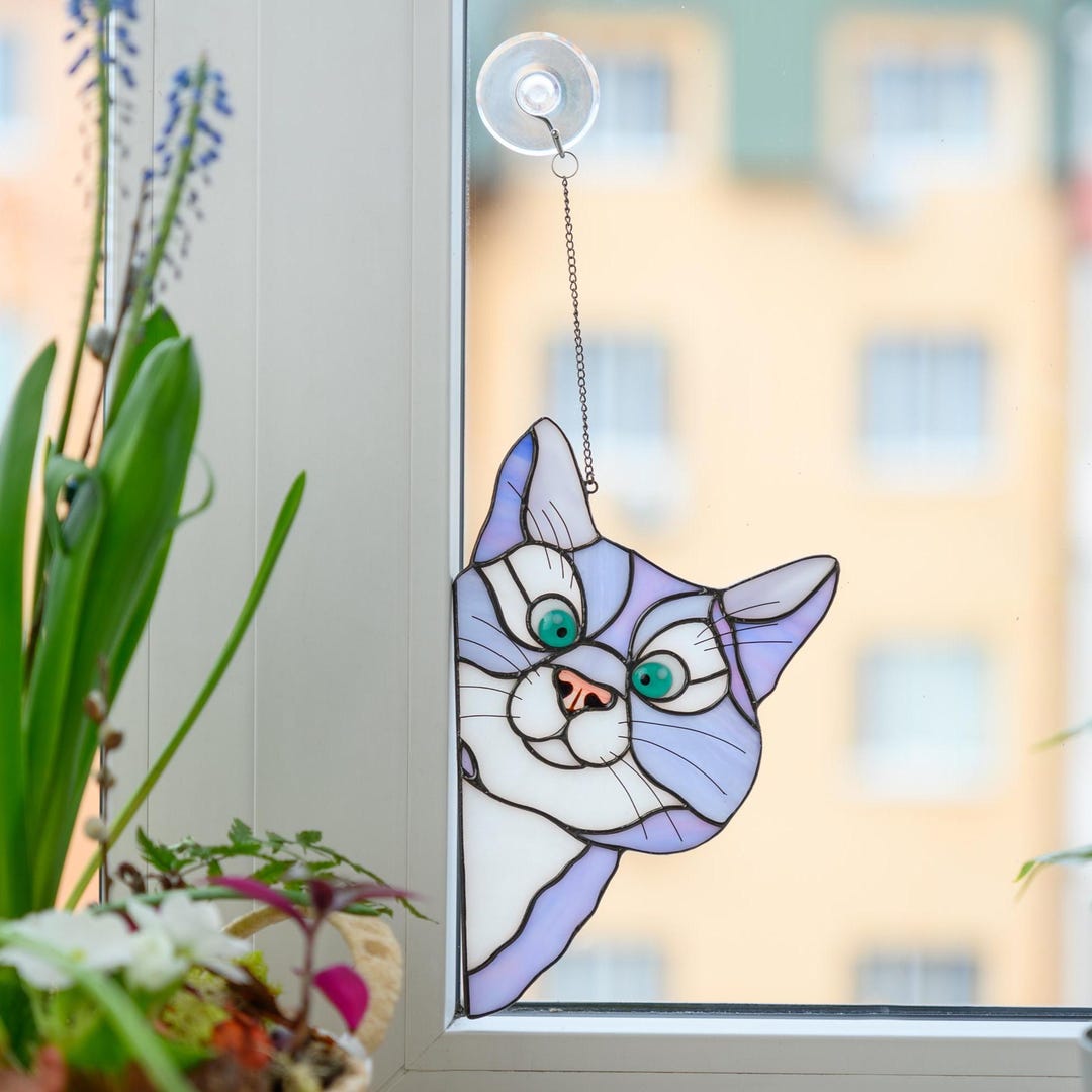 Stained Glass Cat Suncatcher, Gift for Mom, Cat Lover Gift, Cat Mom ...