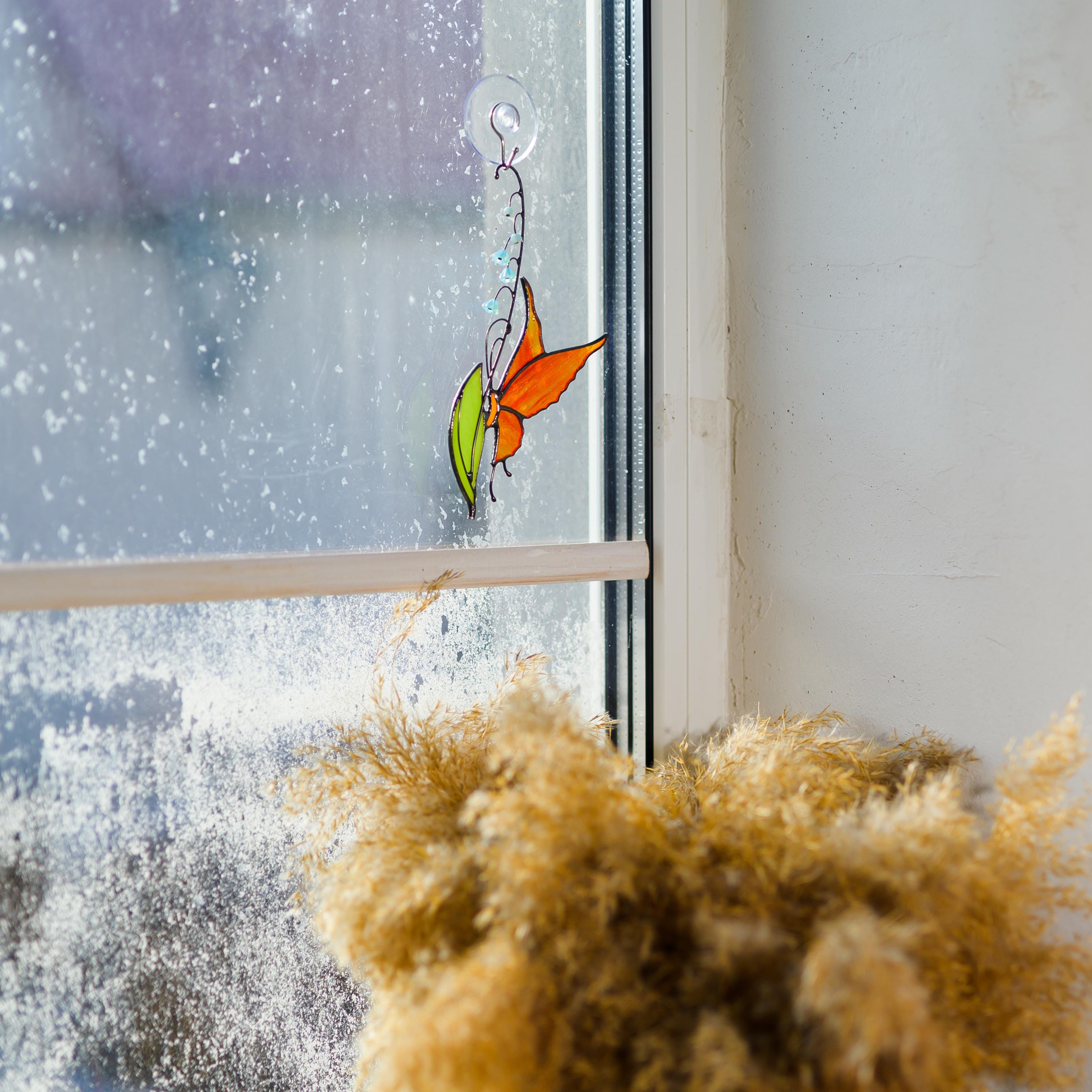 Stained glass Butterfly decor - Garden stake and Suncatcher 2 in 1 - Butterfly plant stake on metal rod - Thank You Gift for Mom