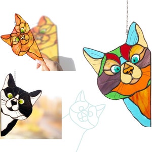 Stained glass Cat, Mothers day Gifts from Daughter, Cat suncatcher for window, Unique Cat decor for home