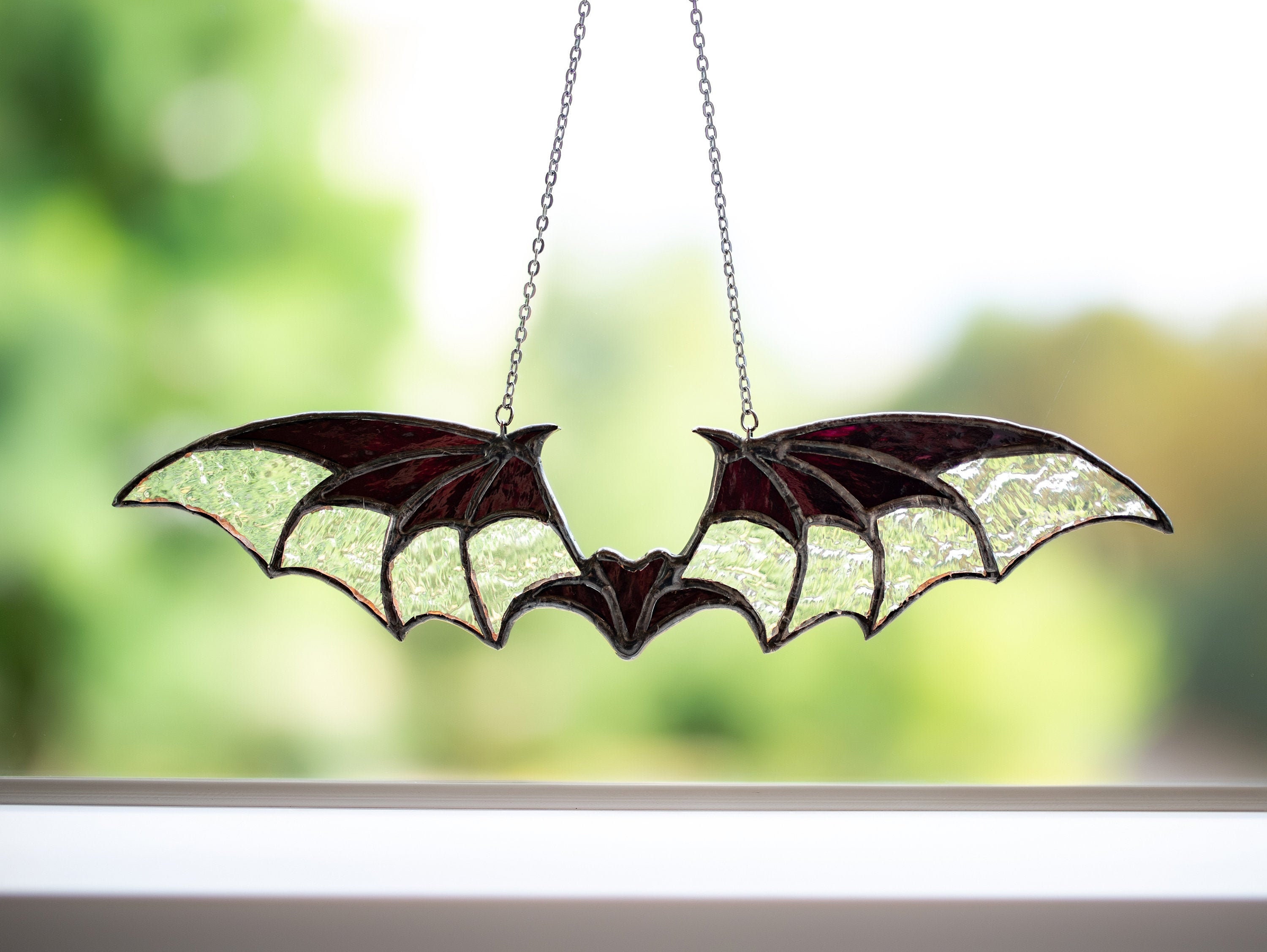Halloween bat window decoration Black stained glass bat Etsy