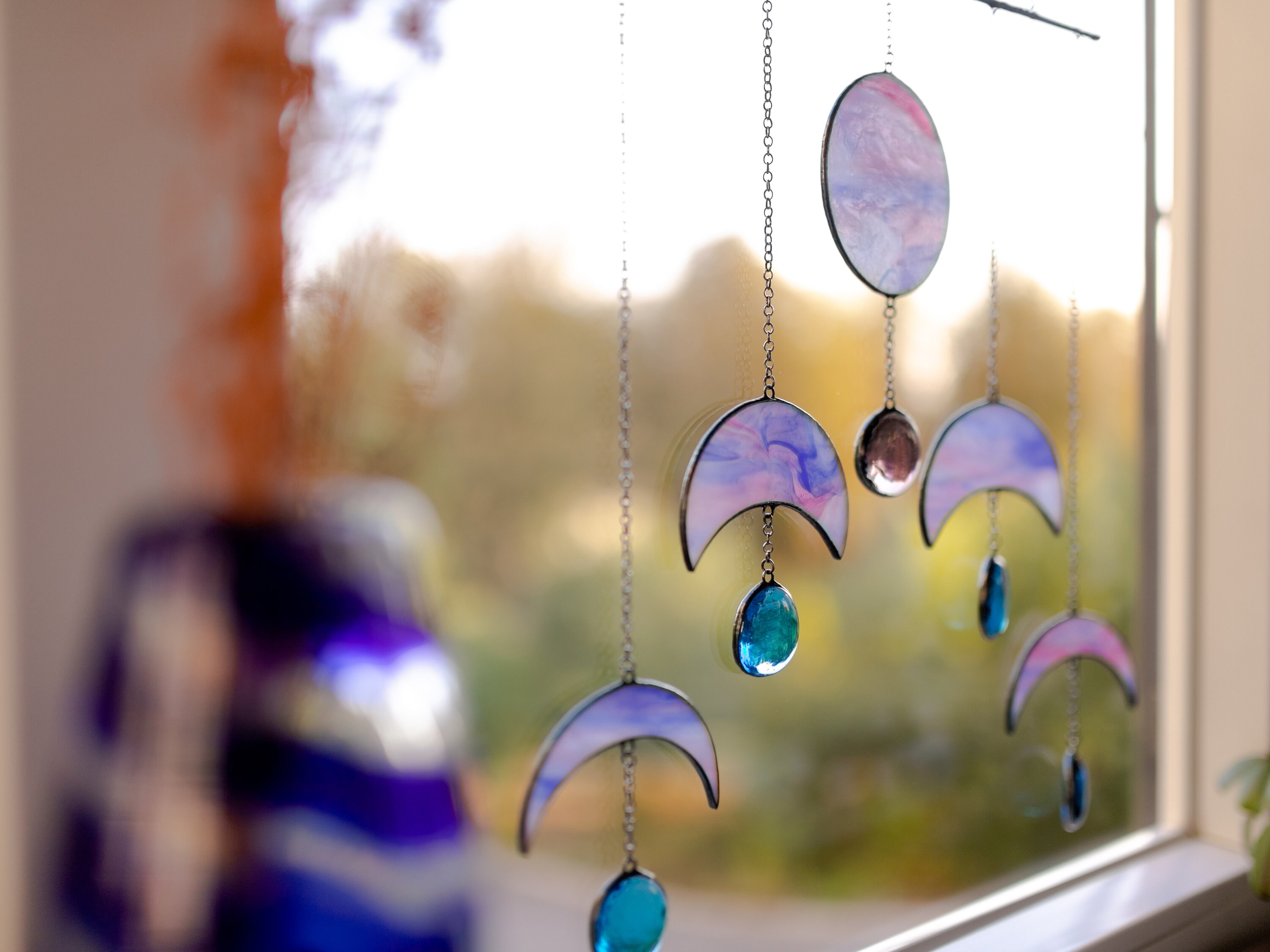 Moon Phase Suncatcher Stained Glass Wall Hangings Celestial Etsy