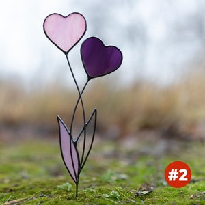 Stain glass heart plant stake, Valentines day gift, Heart garden stake, St Valentine decor image 4