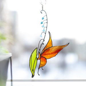 Butterfly Suncatcher and Stained Glass Plant Stakes Butterfly On The Leaf Window Hangings Plant Mom Gift Garden Stakes On Metal Rod image 8