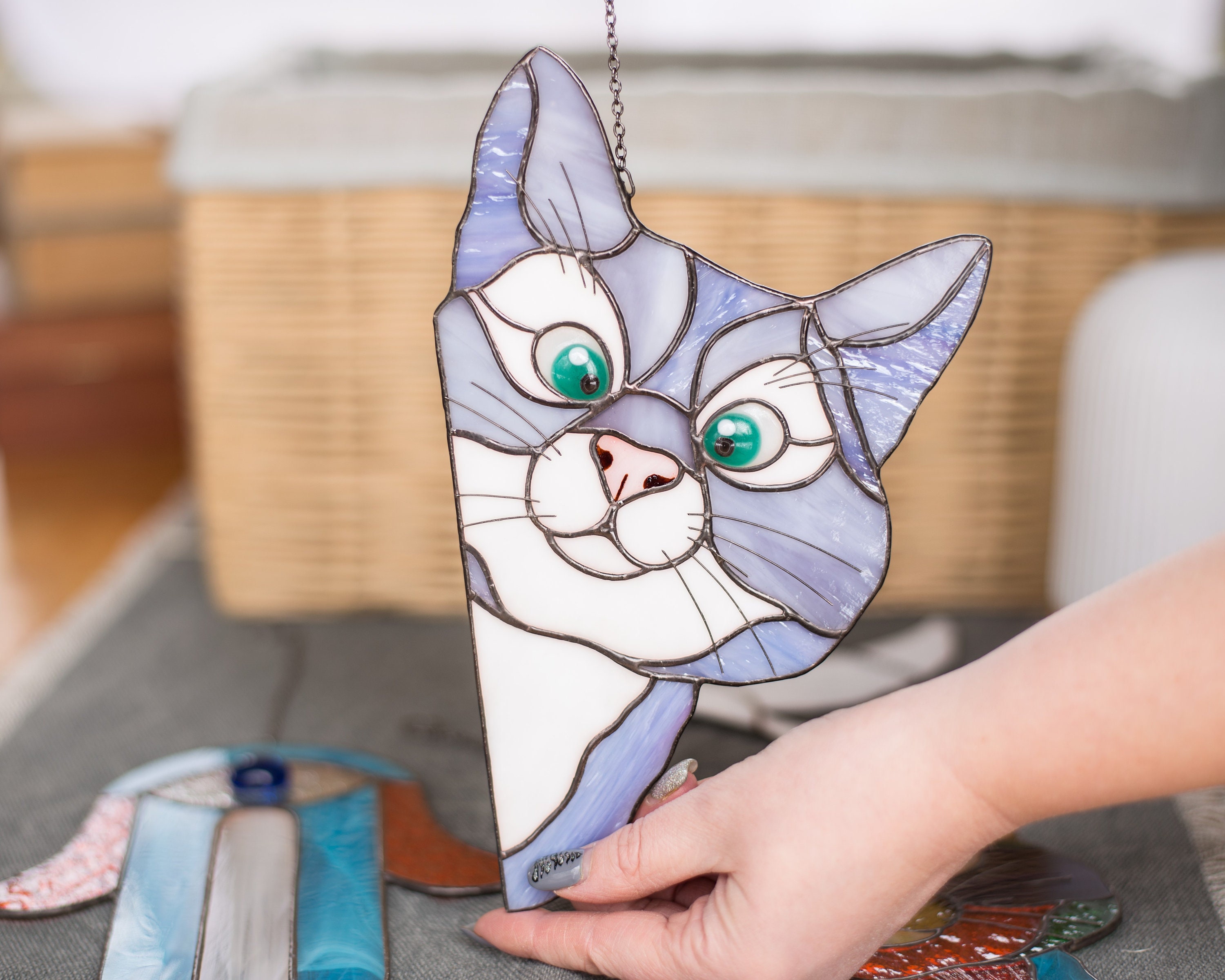 Peeking Cat Stained Glass Suncatcher Cat lover gift Stained Etsy